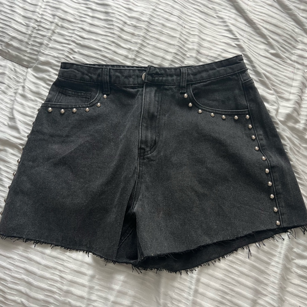 Black denim shorts